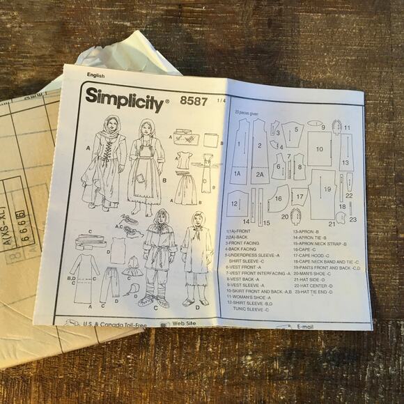 Simplicity Sewing Pattern 8587 Renaissance Ren Faire Couple Costumes XS-XL UNCUT - Picture 3 of 3